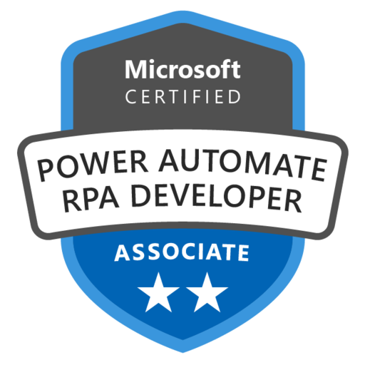 Power Automate RPA Developer Associate (PL-500) certification badge